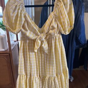 Vici Yellow and White Gingham Tie-Front Dress